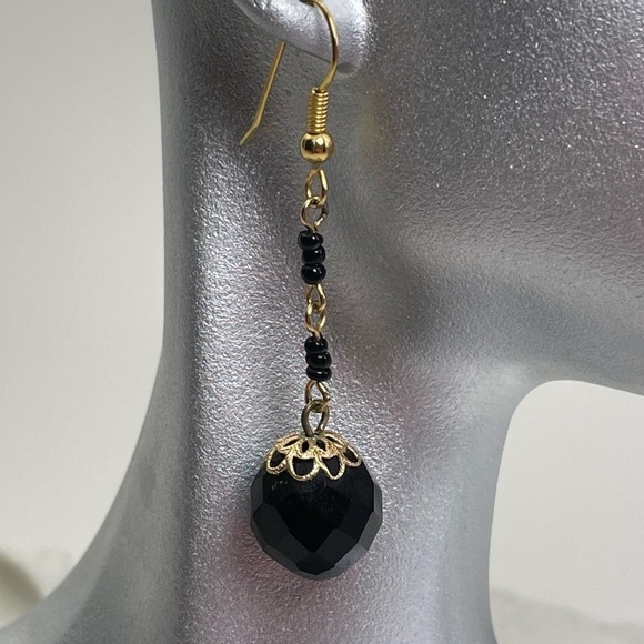 Faceted Black Glass Drop Earrings - Picture 6 of 6